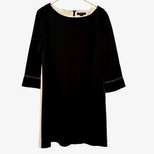 St John Black White Contrast Trim 3/4 Sleeve Boat Neck Dress Size M Quiet Luxury